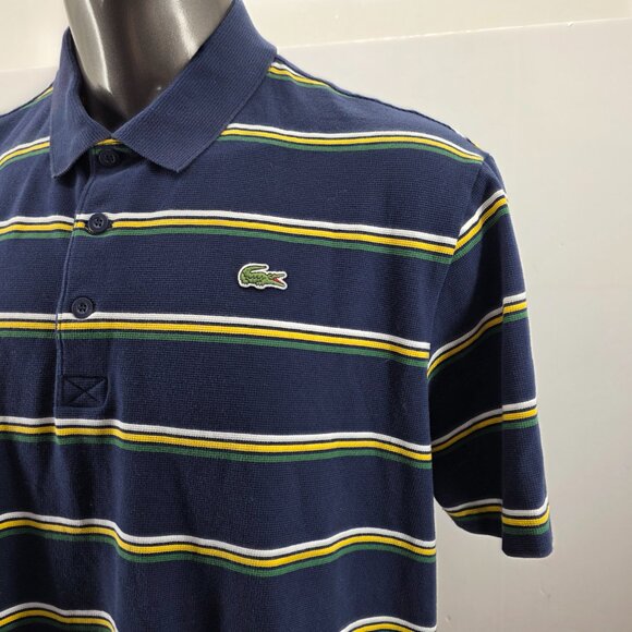 Lacoste Sport Polo Shirt Mens 4XL FR 9 Blue Shirt Striped Short Sleeve Preppy - Picture 6 of 16